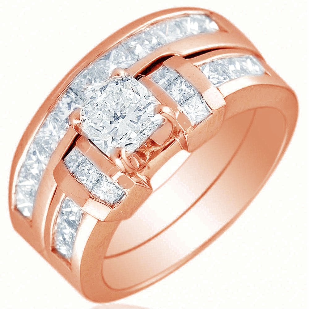 Radiant Bridal Set with Channel Set Princess Cut Side Diamonds